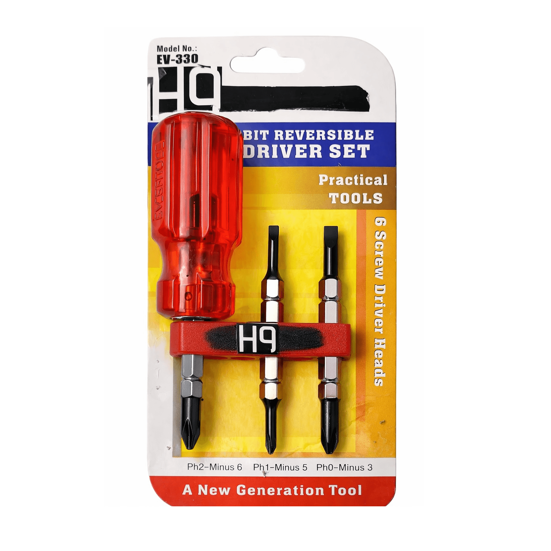 H9 STB-330 6-in-1 Multi Bit Stubby Reversible Screwdriver Set | Magnetic Tips | Flat & Philips Head (H9-STB-330)