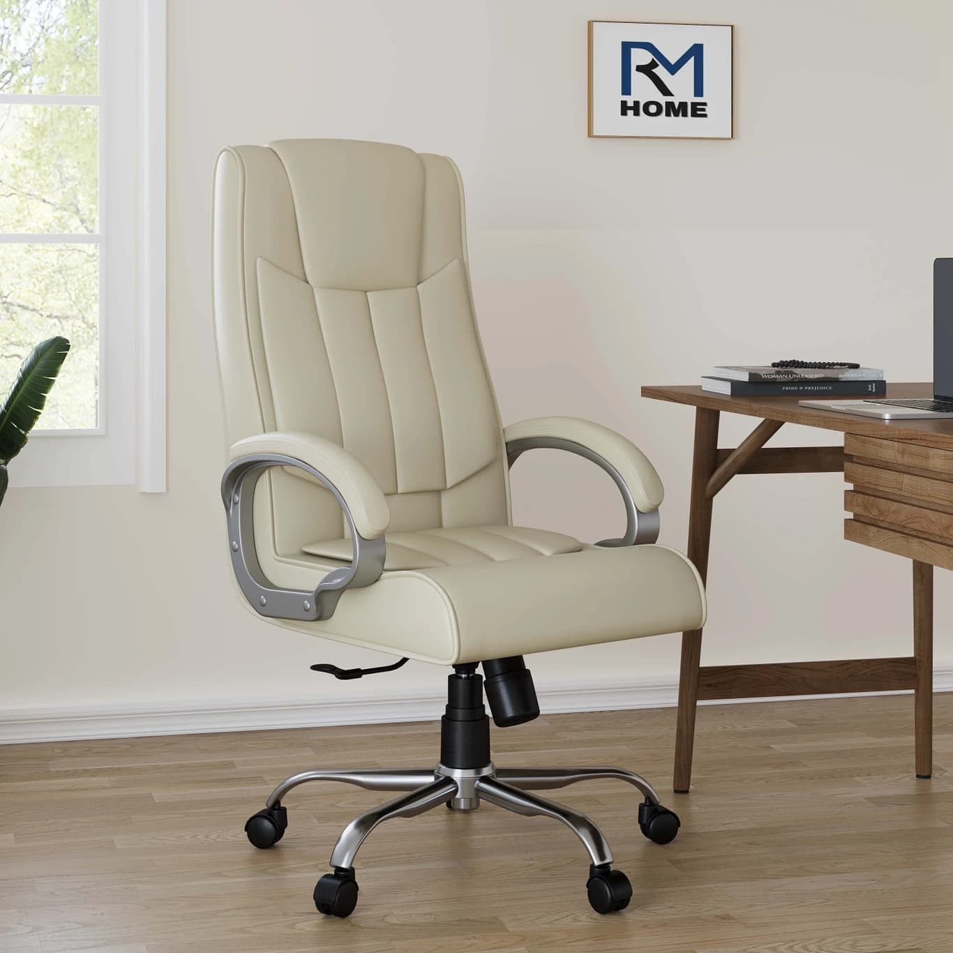 RM HOME Linea High Back Ergonomic Revolving Chair Fabric Office Adjustable Arm Chair (Beige, DIY(Do-It-Yourself))