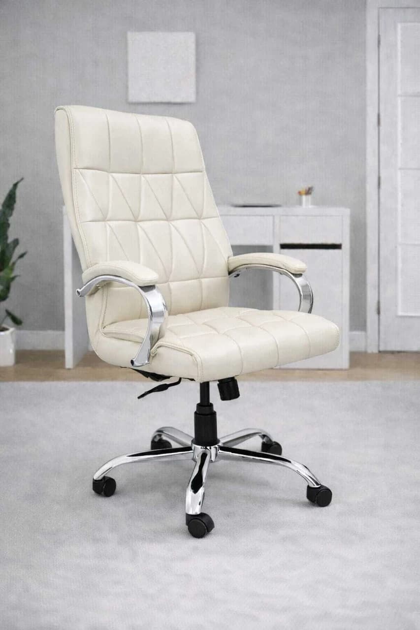 RM HOME Kevin Leather Office Adjustable Arm Chair (Beige, DIY(Do-It-Yourself))(MkiviBy)