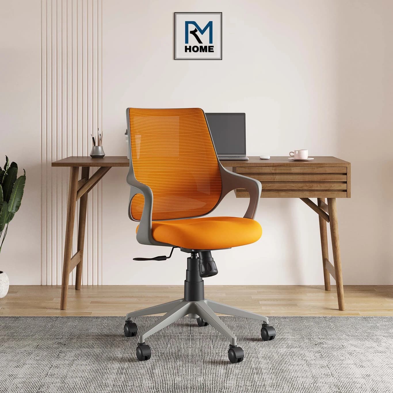 RM HOME Hamza Fabric Office Arm Chair (Orange, Optional Installation Available)(Hamza IR4)