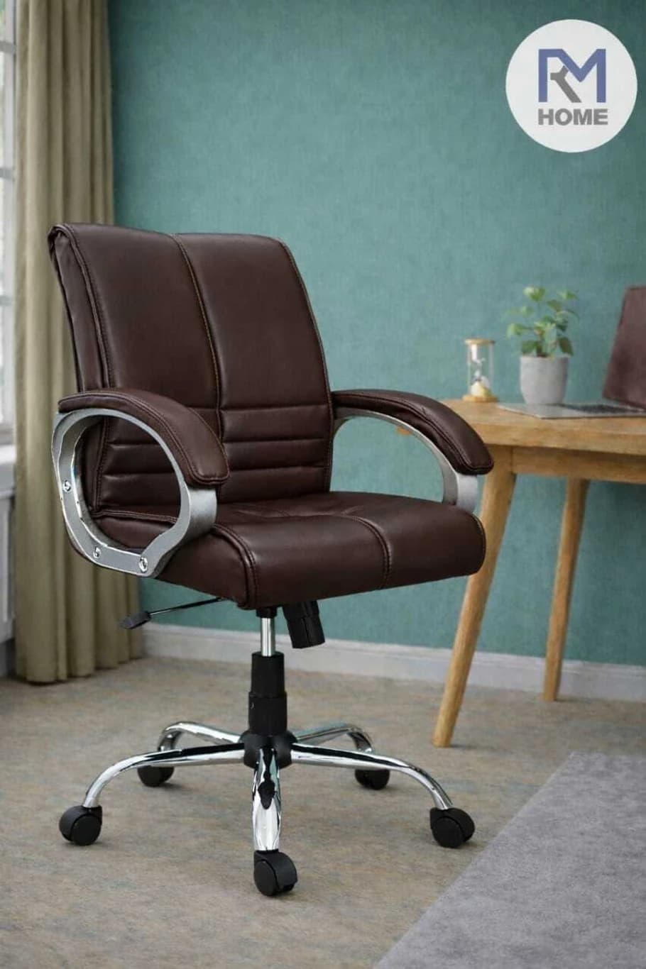RM HOME Veltor Classic Mid back Chair Work from home/Office/study/desk(WFH) Leatherette Office Arm Chair (Brown, DIY(Do-It-Yourself))