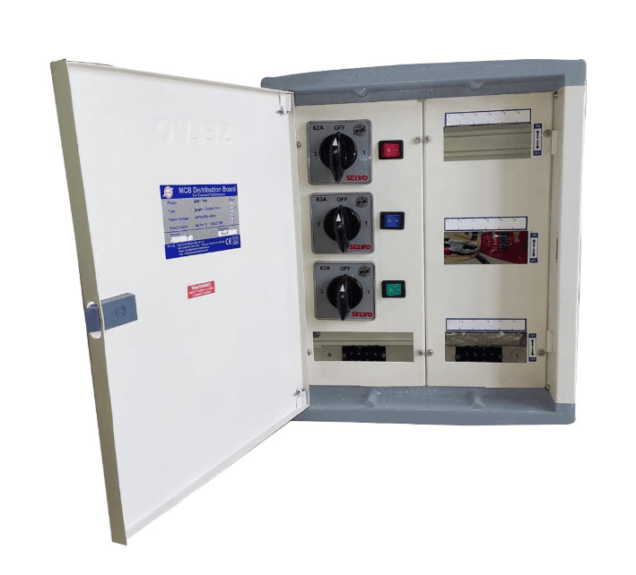 SELVO 63 Amp 6 Ways TPN Phase Selector Distribution Board (Fitted with 1 Pole 3 Ways 63A Rotary switches & duly wired)
