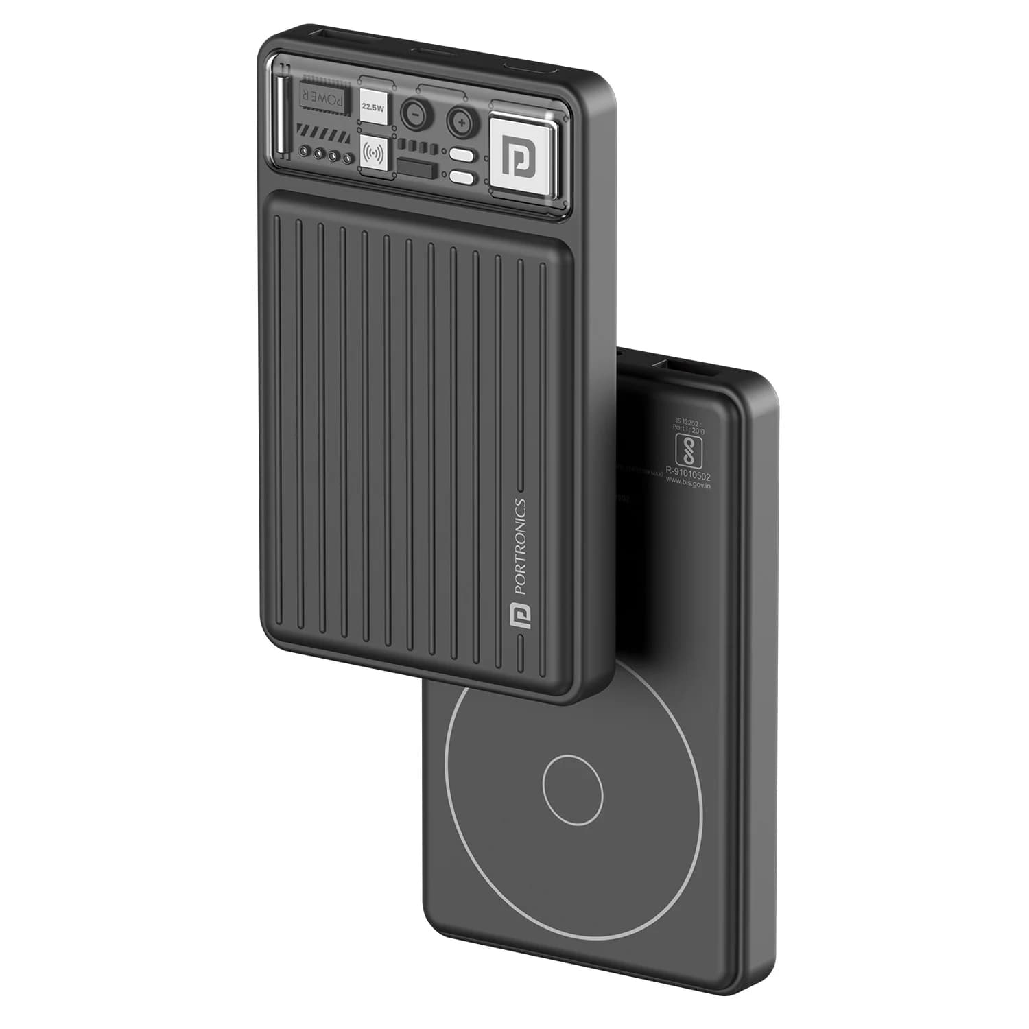 Portronics Luxcell Wireless Mini 10000mAh, 22.5W| Sleek and Compact Body, Dual Port Fast Charging Power Bank(Black)