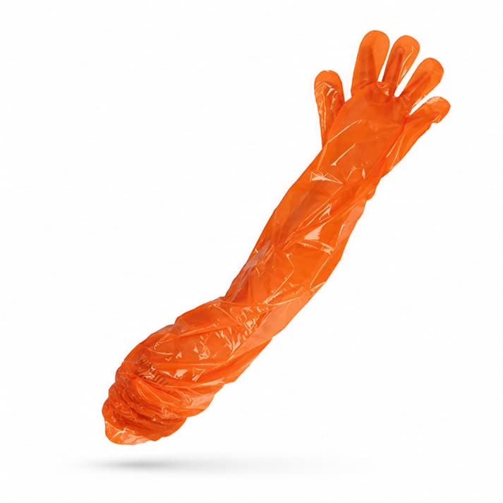 Forgesy 35 inch Orange Polyester Disposable Full Arm Gloves, SUNX07 (Pack of 500)