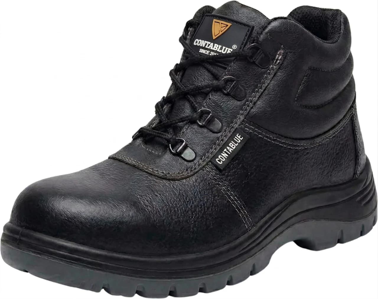 Contablue Steel Toe Black Leather Safety Shoe, size 5(Panther-Ankle)