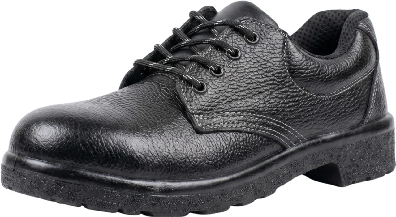 Contablue Steel Toe Genuine Black Leather Safety Shoe, size 5(W201-Nitrile)