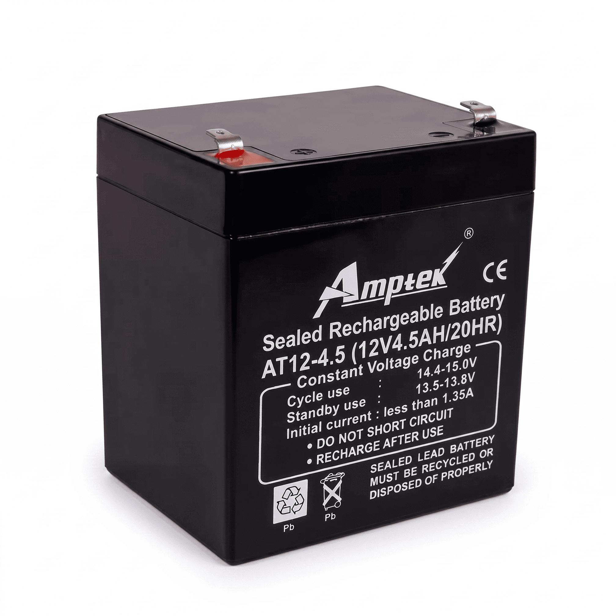 Amptek 12V 4.5Ah Black Sealed Rechargeable SMF Industrial Battery, AT12-4.5(AT12-4.5)