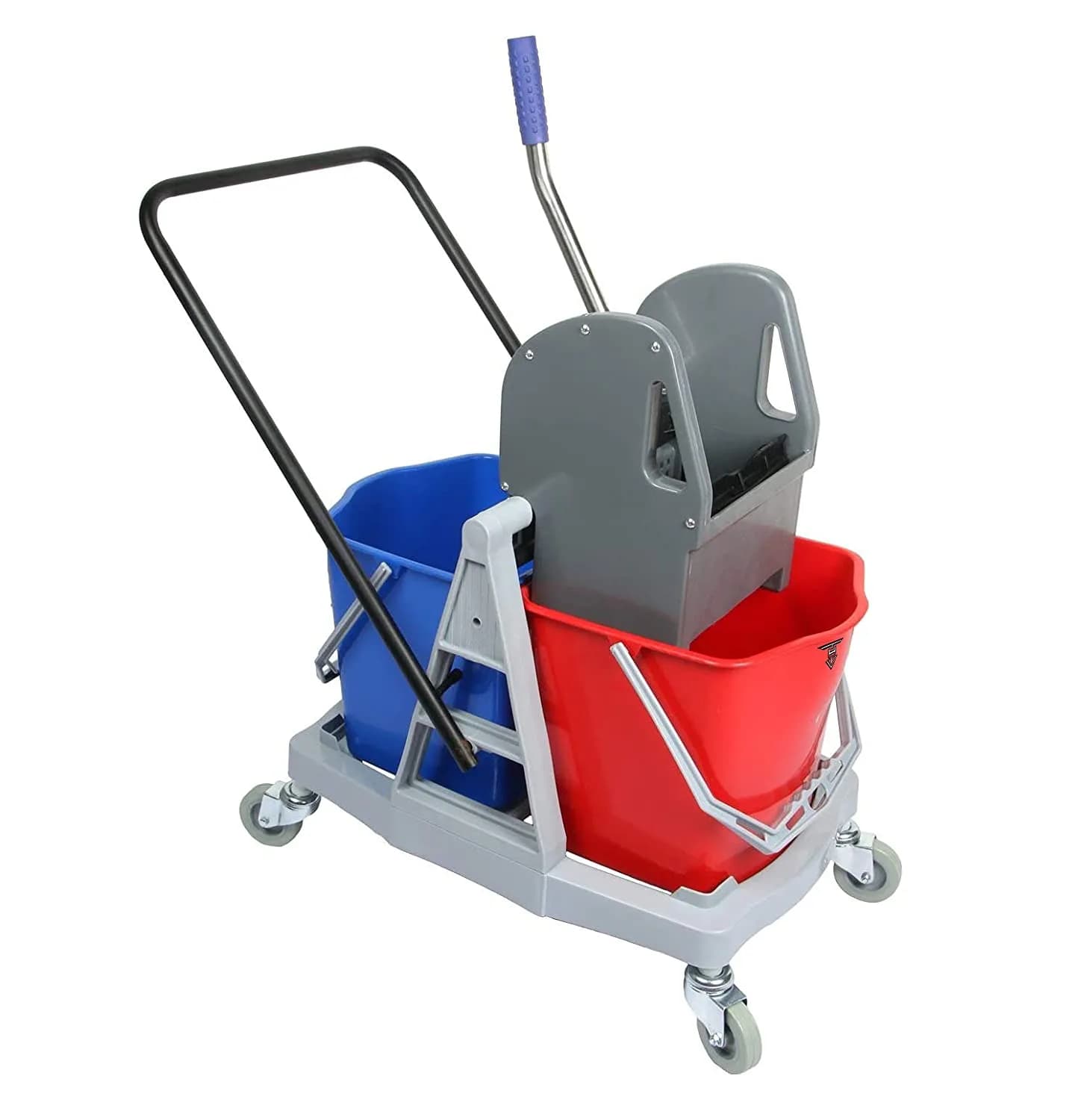 Acrylic Double Bucket Mop Wringer Trolley, 36 L, Red, Blue [1 Piece]