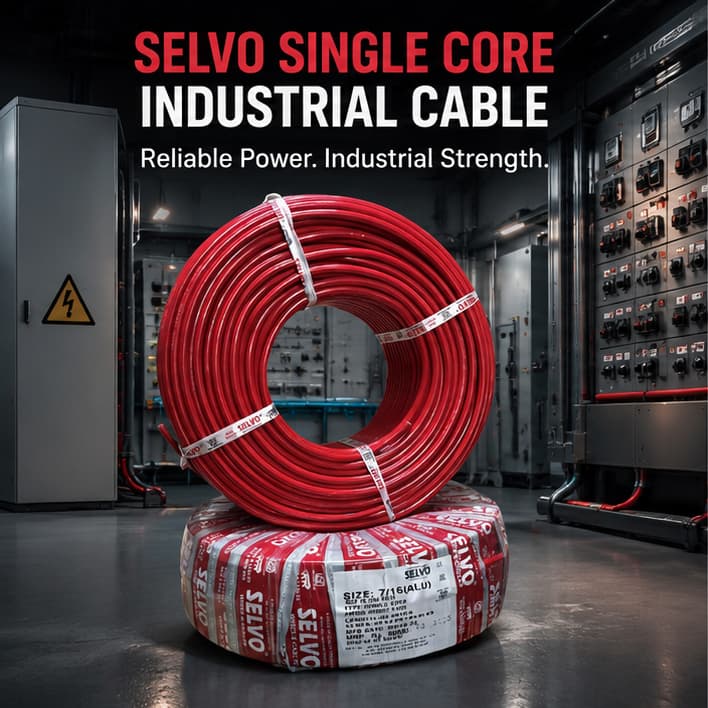 SELVO 7/16 Aluminium Conductor Single Core Industrial Cable | 90 Metres | Heavy-Duty PVC Sheathed Wire | IS:694 Compliant | RED/BLACK Insulated Roll for Industrial & Electrical Applications (RED)