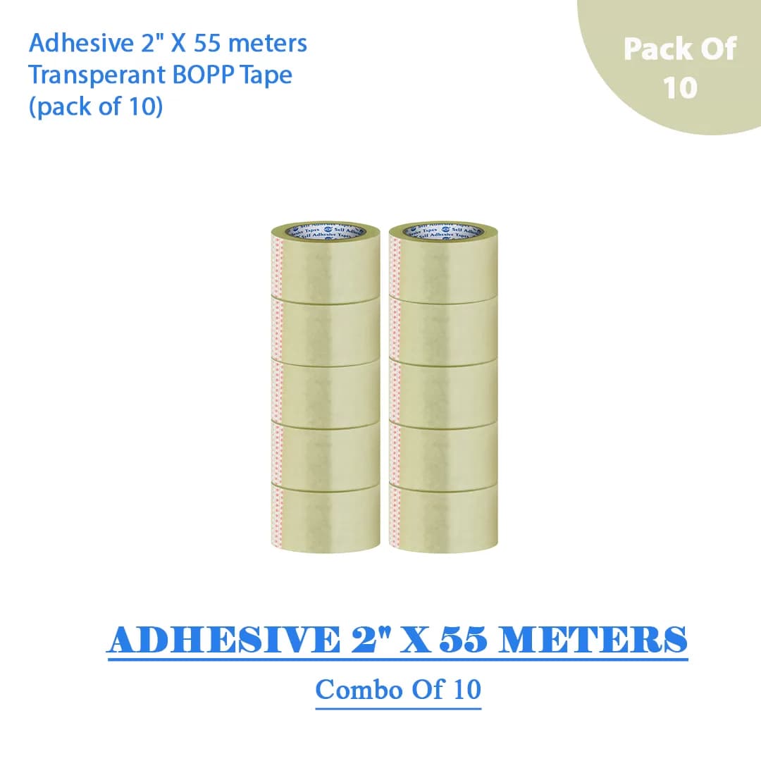 Adhesive BOPP Transparent Tape 2″ X 55 Meters – Pack of 10
