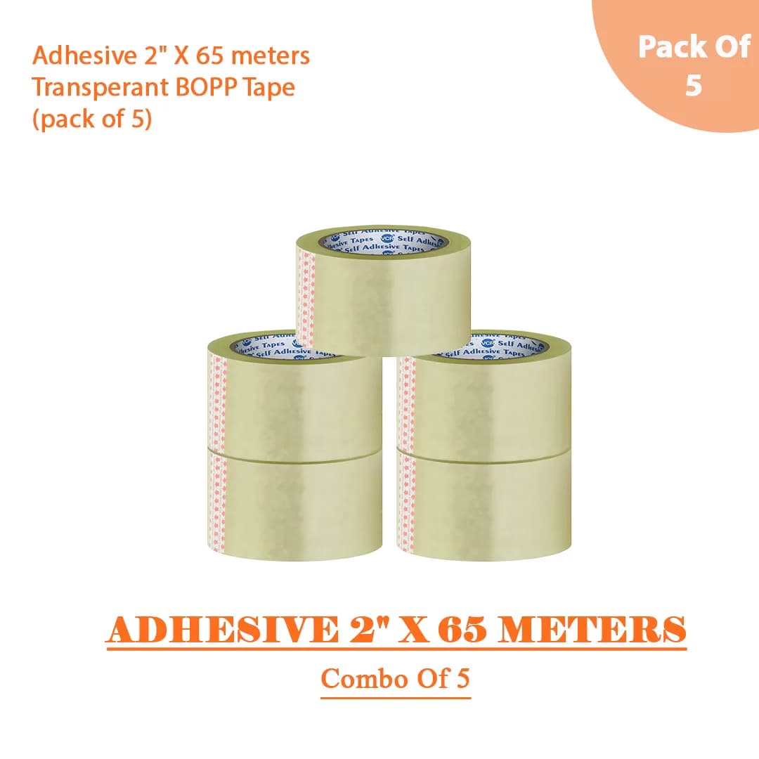 Adhesive BOPP Transparent Tape 2″ X 65 Meters – Pack of 5
