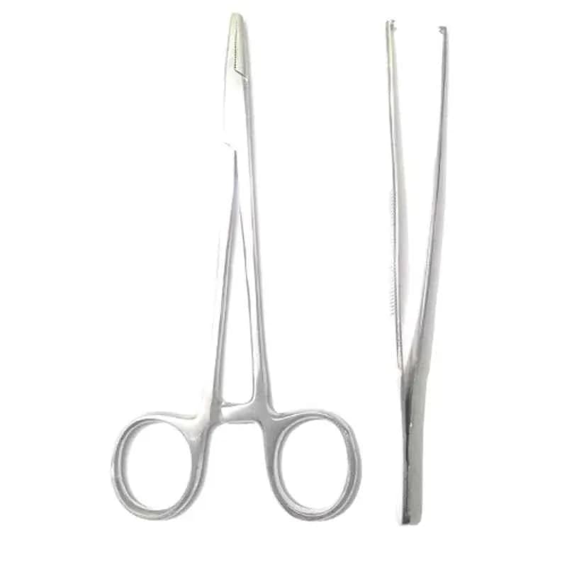 Forgesy 5 inch Stainless Steel Toothed Forceps & Needle Holder Surgical Instrument Set, FORGESY141