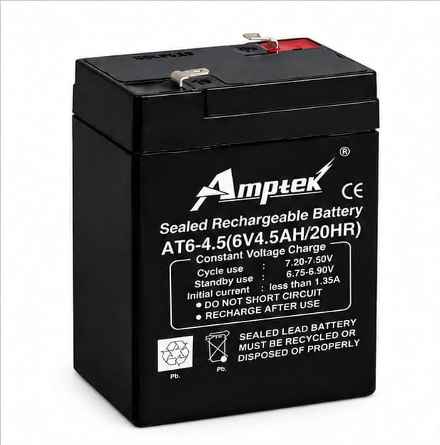 Amptek 6V 4.5Ah Black Sealed Rechargeable SLA Industrial Battery