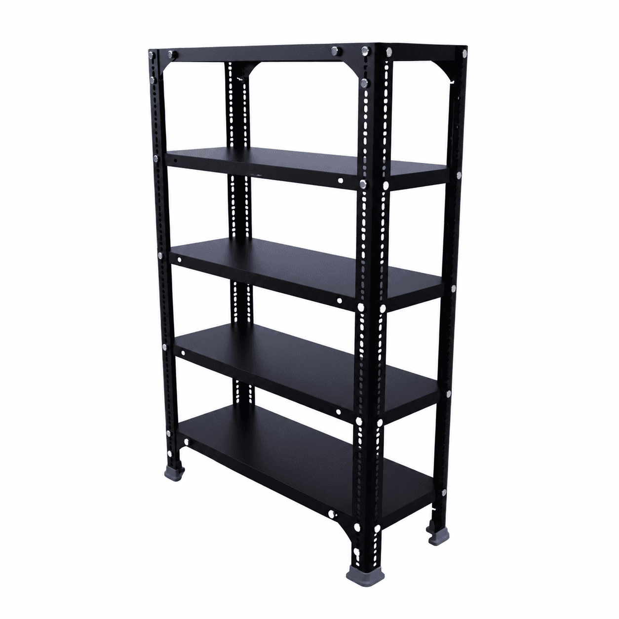Menage 36x23x9 Inch 5 Shelf 24 Gauge Metal Black Slotted Angle Rack