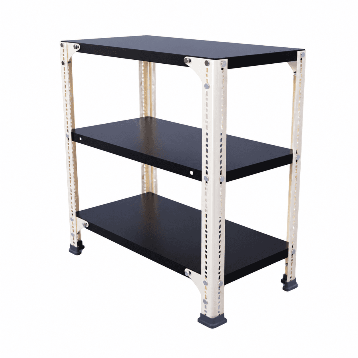 Menage 24x23x12 Inch 3 Shelf Metal Black and Ivory Slotted Angle Rack