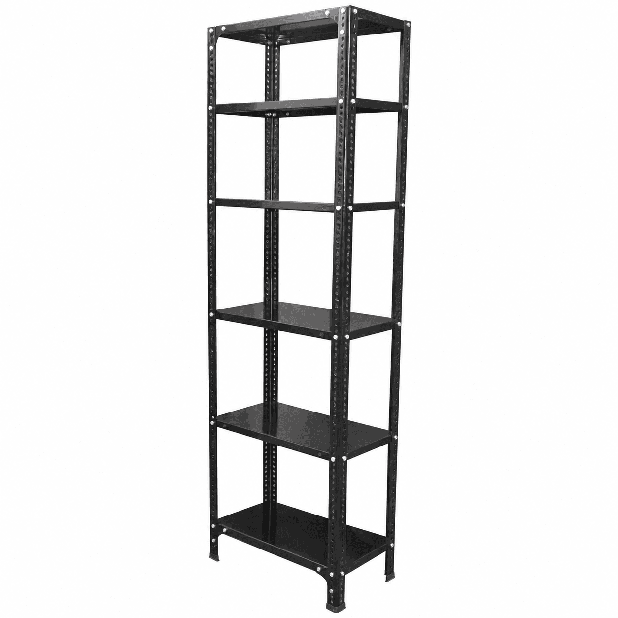 Menage 72x23x12 Inch 6 Shelf 16 Angle Metal Black Slotted Angle Rack