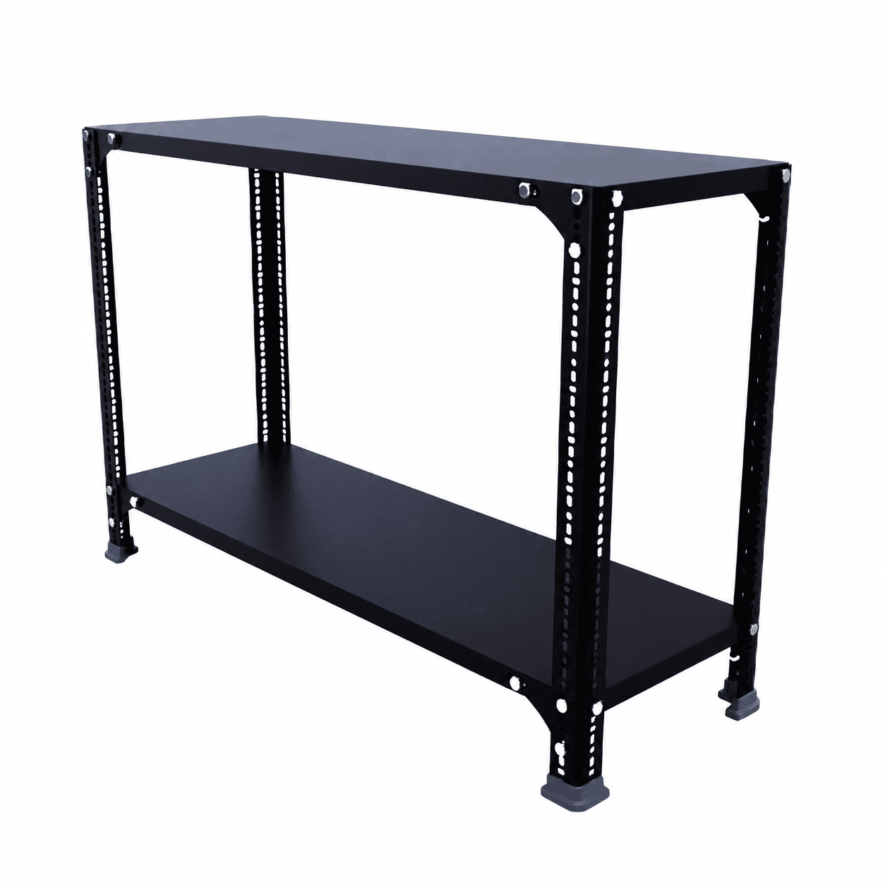 Menage 24x35x12 Inch 2 Shelf 24 Gauge Metal Black Slotted Angle Rack
