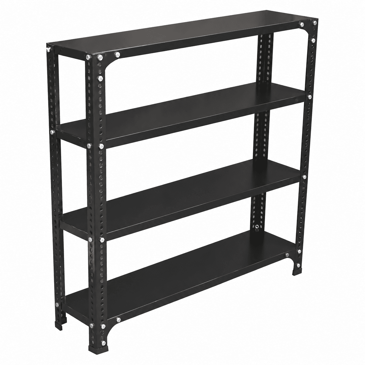Menage 36x36x9 Inch 4 Shelf 24 Gauge Metal Black Slotted Angle Rack