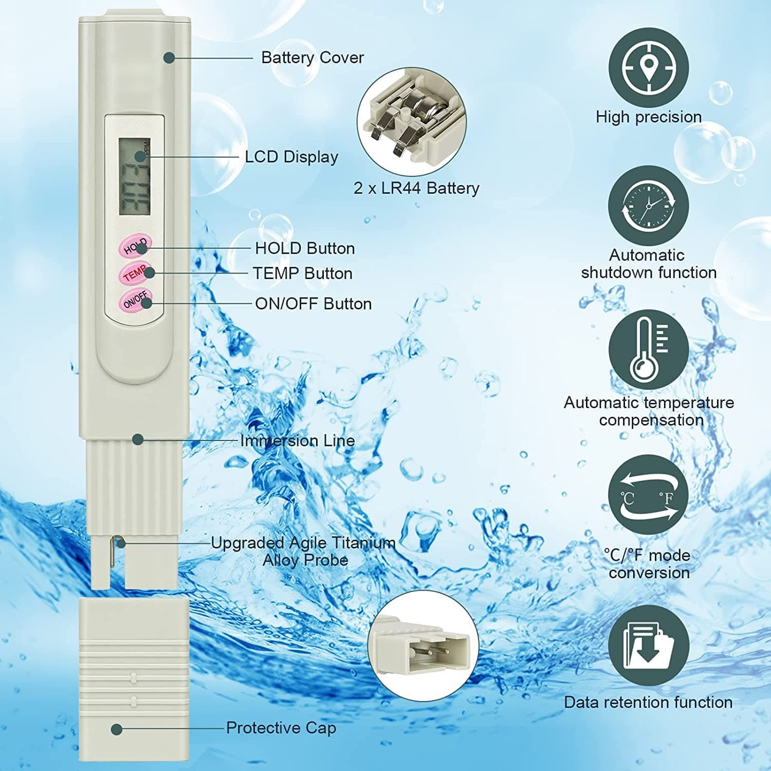 ACU-CHECK Digital TDS Meter Water Tester, PPM Water Quality Tester Measuring Range 0-9999ppm,( TDS_Meter_1)