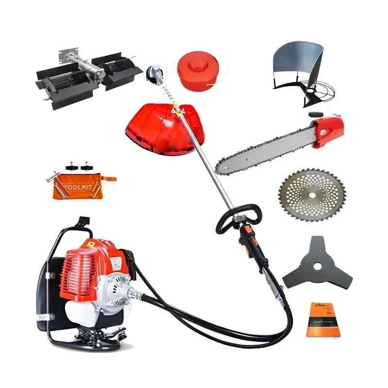 Greenleaf 2.5 HP 52CC 2 Stroke Petrol Engine Backpack Brush Cutter with Weeder/Tiller Chainsaw Paddy Guard and Blade Attachments (BP-GX-52TA)