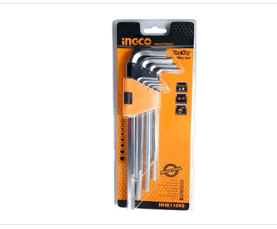 Ingco 9 pcs Professional Hex Key Set, Extra Long Arm - HHK11092