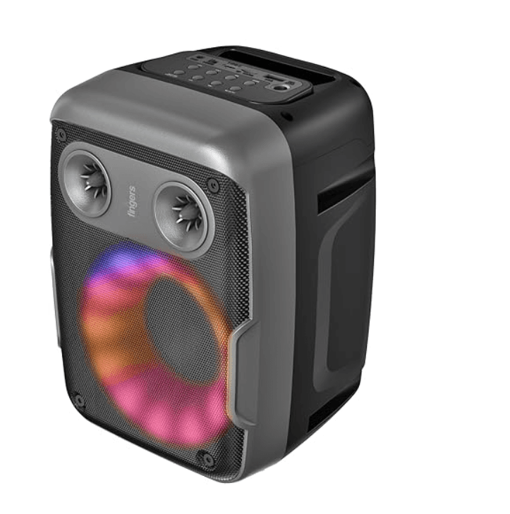 FINGERS HootBeats7 Compact Portable Speaker (Owl-inspired Design, RGB Lights, 6.35mm Mic Input for Karaoke, Multi-Point Pairing, Bluetooth | FM | USB | AUX | MicroSD, 7-hour Playtime) - Midnight Black