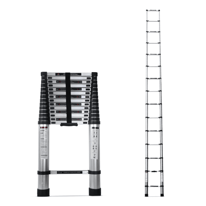 Corvids 4.4m (14.5 feet) Portable & Compact Aluminium Telescopic Ladder | 2-Year Warranty | EN131 Certified 15-Steps Foldable Multipurpose Step Ladder for Home & Outdoor use