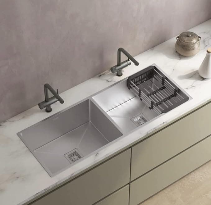 The Sink Shop Luxury 304 Grade Stainless Steel Double Bowl Kitchen Sink | 45x20x10 Inch | Satin Finish Silver