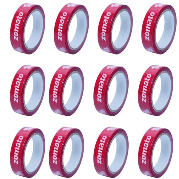 PPL Zomato Food Packaging Tape Suitable For E-Commerce 1 Inch X 65 Meter) - Red(Pack Of 12)