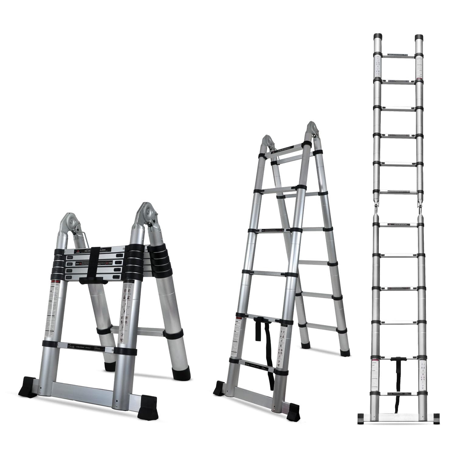 Corvids Portable and Compact 12.5 ft A Type Aluminium Telescopic Ladder with 12 Steps | 2-Year Warranty | for Household and Outdoor EN131 Certified (12.5 ft (3.8 m) - A Type)