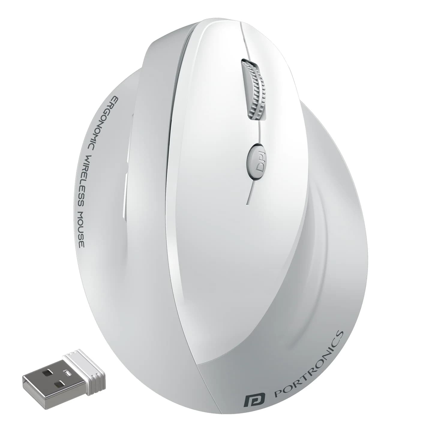 Portronics Toad Ergo 4 Vertical Wireless Bluetooth Mouse, Dual Mode, Upto 4000 DPi, 6 Button Control, Rechargeable Battery, Multi-Device Pair, Ergonomic Design (White)