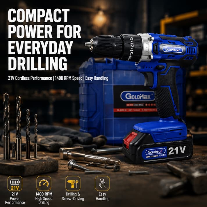 Goldmaxx Cordless Impact drill 21V | drilling machine| Screwdriver Pistol Grip Drill 21V|1400 RPM