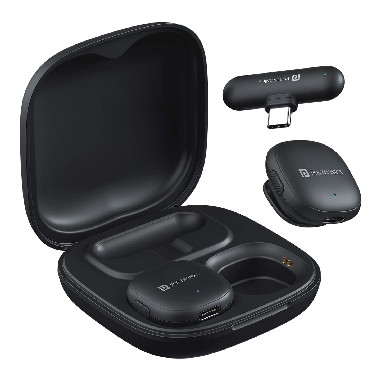 Portronics Vlogmate One Ai Powered Wireless Microphone with Noise Reduction, with Charging Case, Type C Wireless Mic for Video Recording