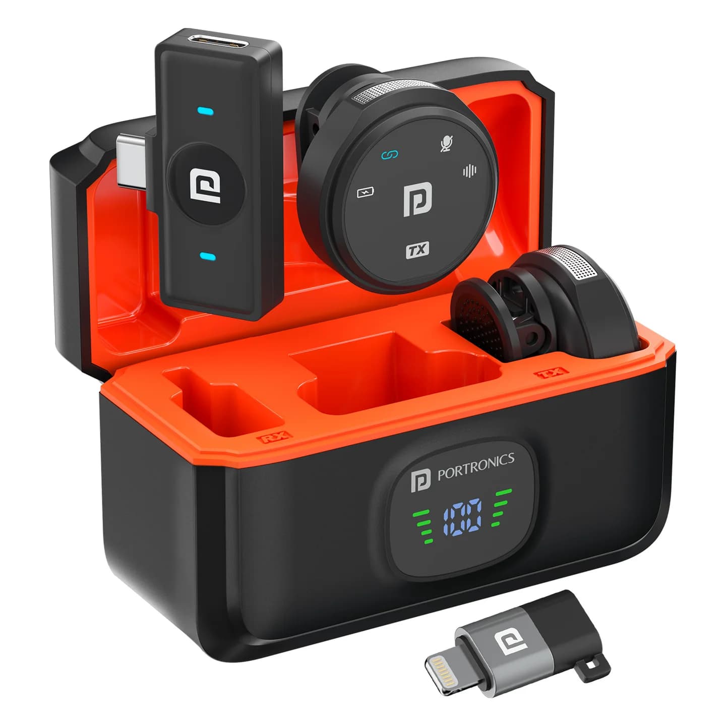 Portronics Vlogmate 3 with Noise Cancellation & Charging Case, Type C, Wireless Microphone for iPhone, Android, Vlog, Streaming