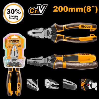 Ingco HHCP28200 High Leverage Combination Pliers Cr-V Steel Multi-Function Gripping Cutting Twisting and Crimping Tool