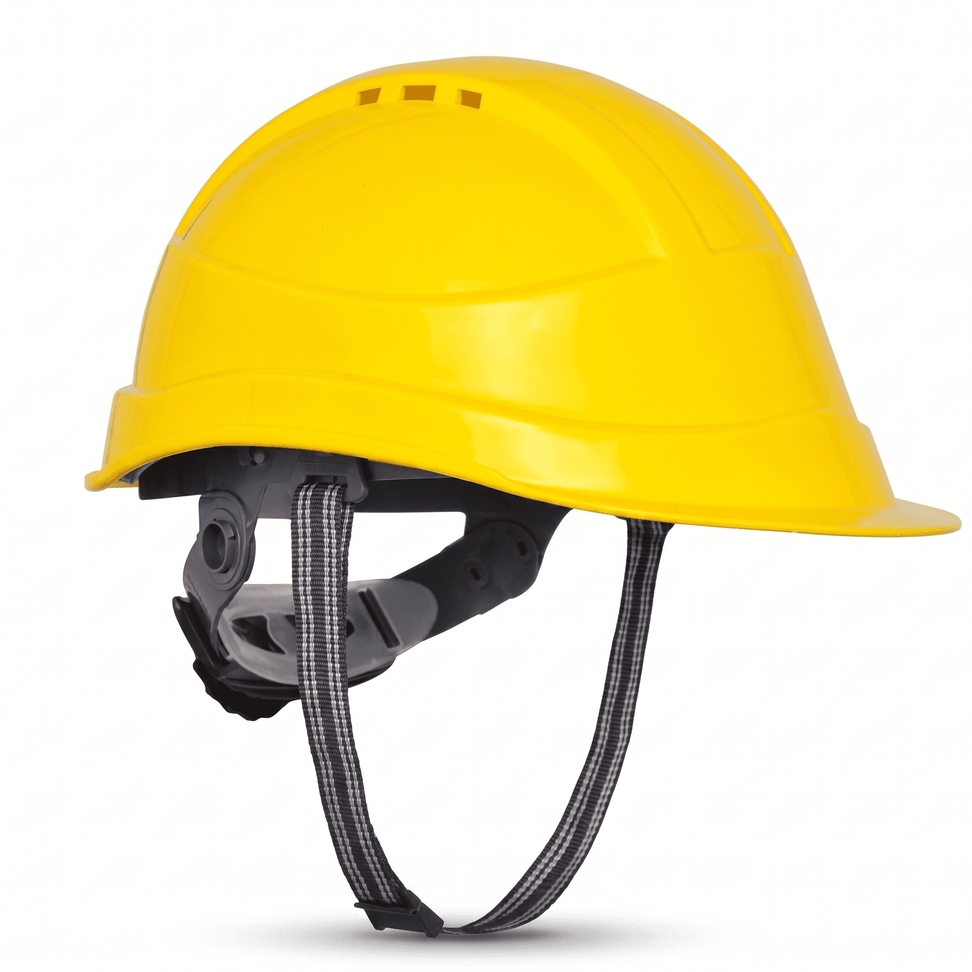 Yellow Rachet Heavy Duty Safety Hard Hat - High-Impact ABS Shell Construction Helmet - Secure Fit Chin Strap and Moisture-Wicking Sweatb