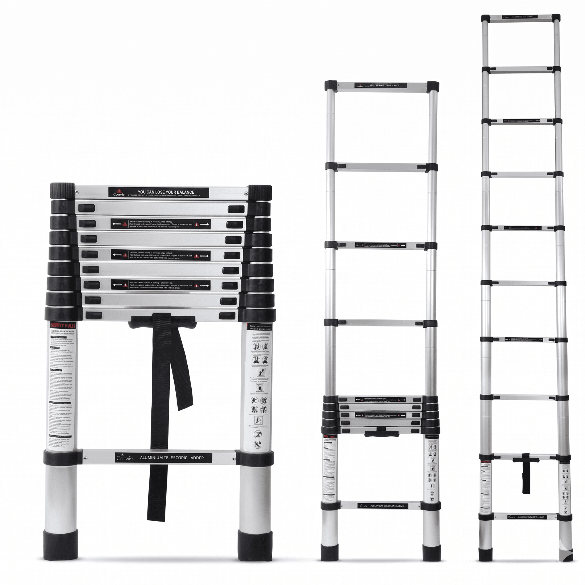 Corvids 2.9m (9.5 feet) Portable & Compact Aluminium Telescopic Ladder | 2-Year Warranty | EN131 Certified 10-Steps Foldable Multipurpose Step Ladder for Home & Outdoor use