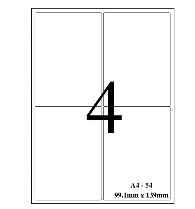 Sticker Paper A4 Size Pack of 100 sheets (4 Labels in 1 Sheet | 400 Labels)