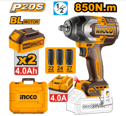 INGCO 850Nm Cordless Impact Wrench Product focal point