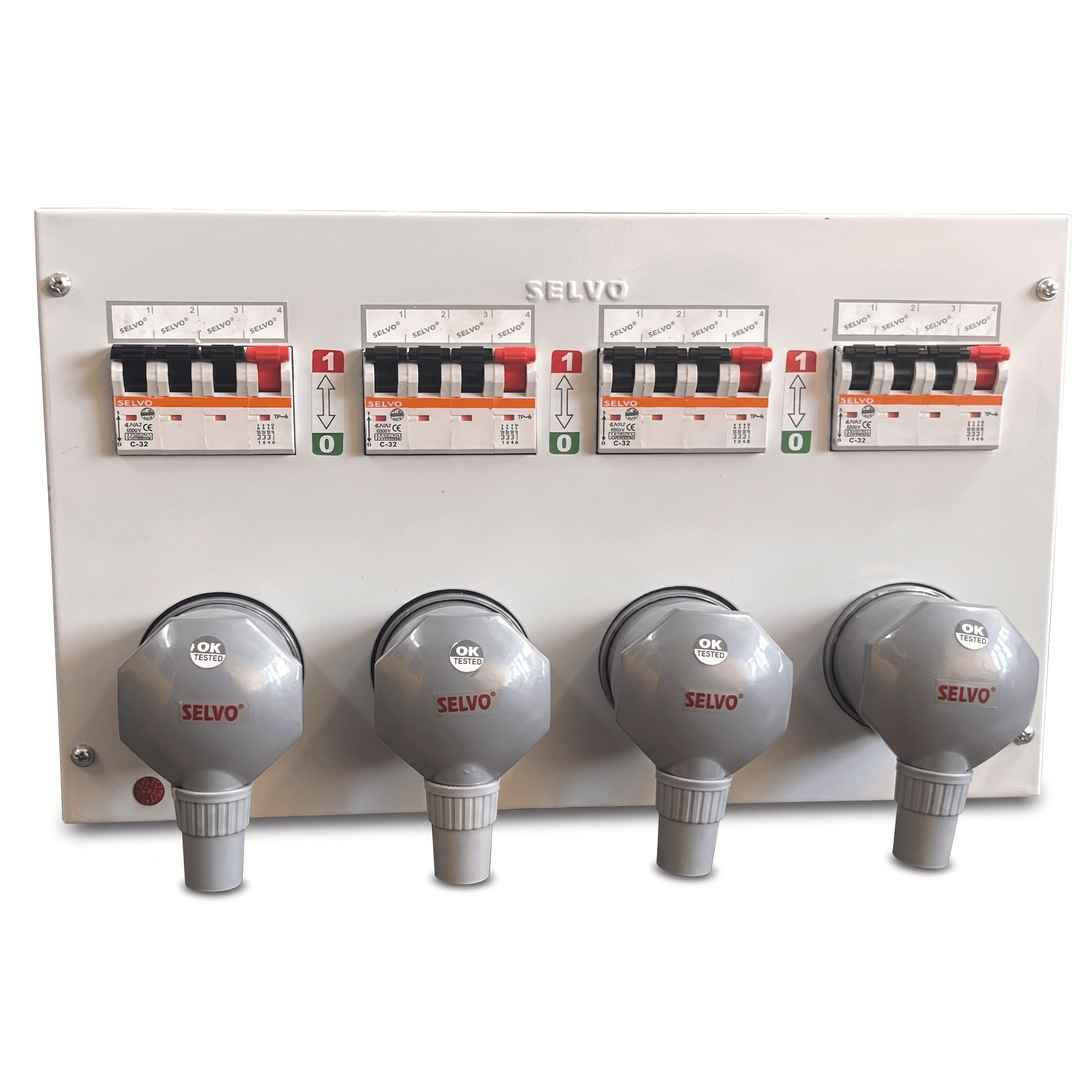 SELVO 32A 4 Ways TPN Metal Clad Plug & Socket Distribution Board (Fitted with 32A Three phase MCB & duly wired)
