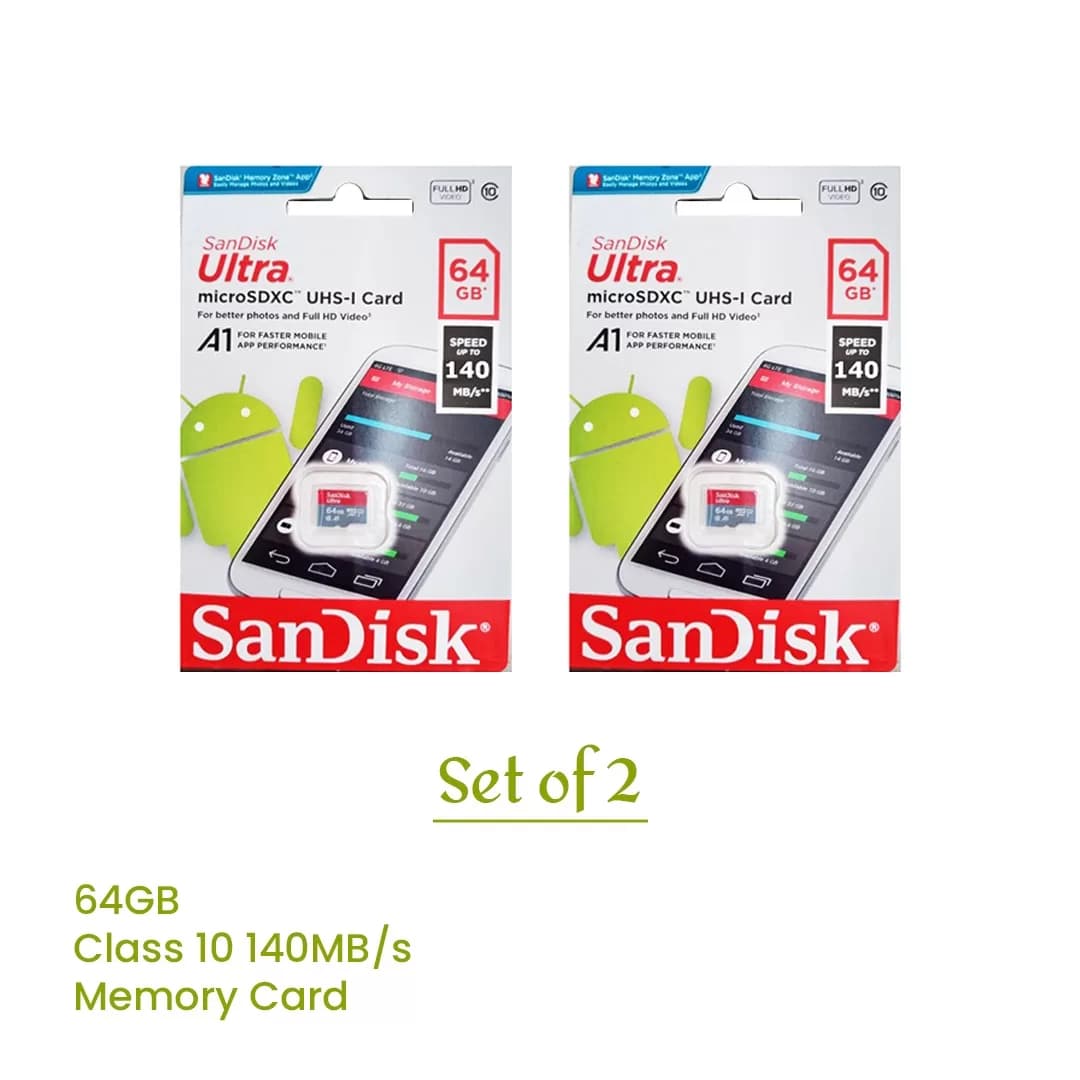 SanDisk Ultra MicroSDHC 64GB Class 10 140MB/s Memory Card – Pack of 2