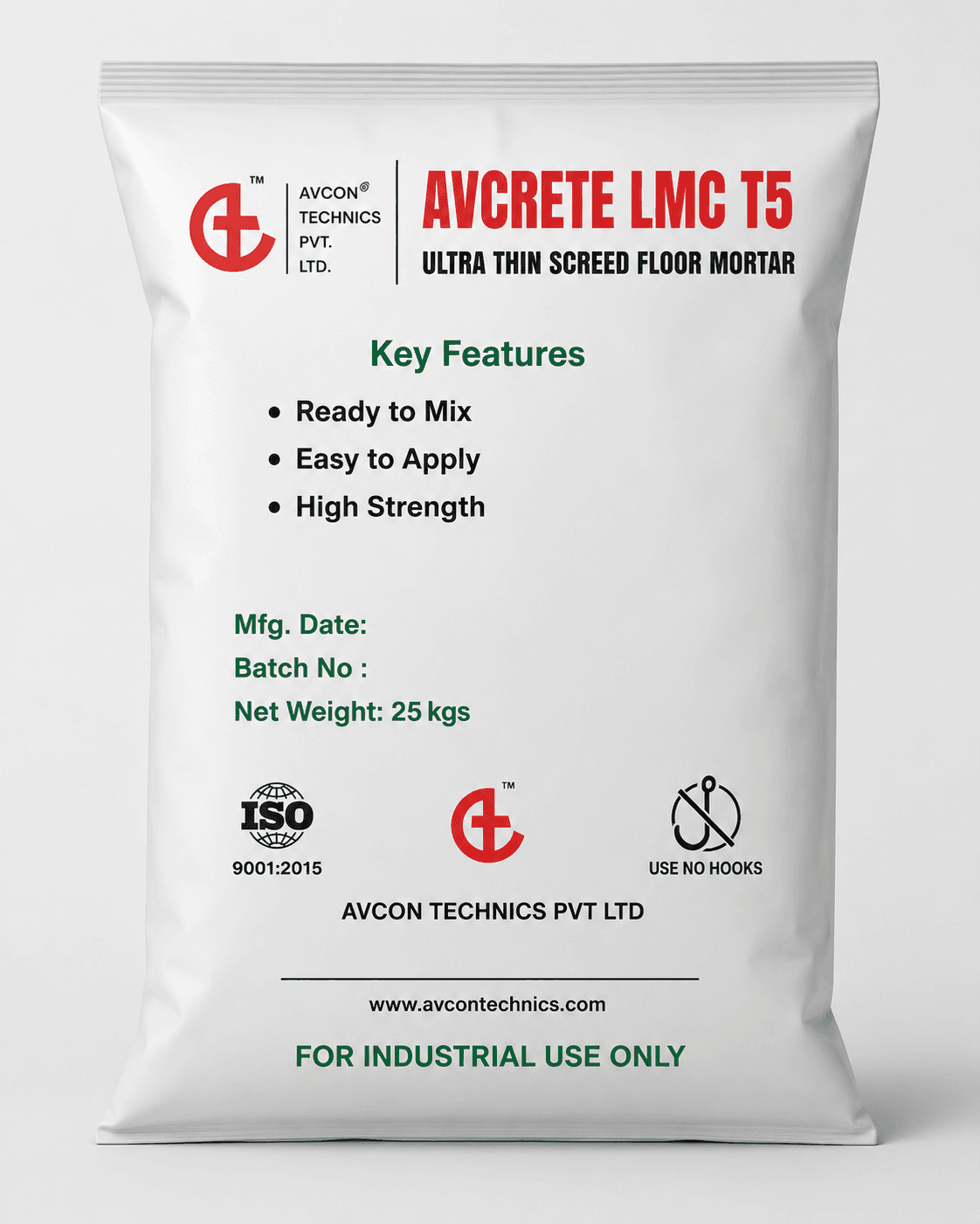 Heavy Duty Industrial Floor Screed 5 to 15 mm High Strength Fast Cure Avcrete LMC T5, 25 kg Bag