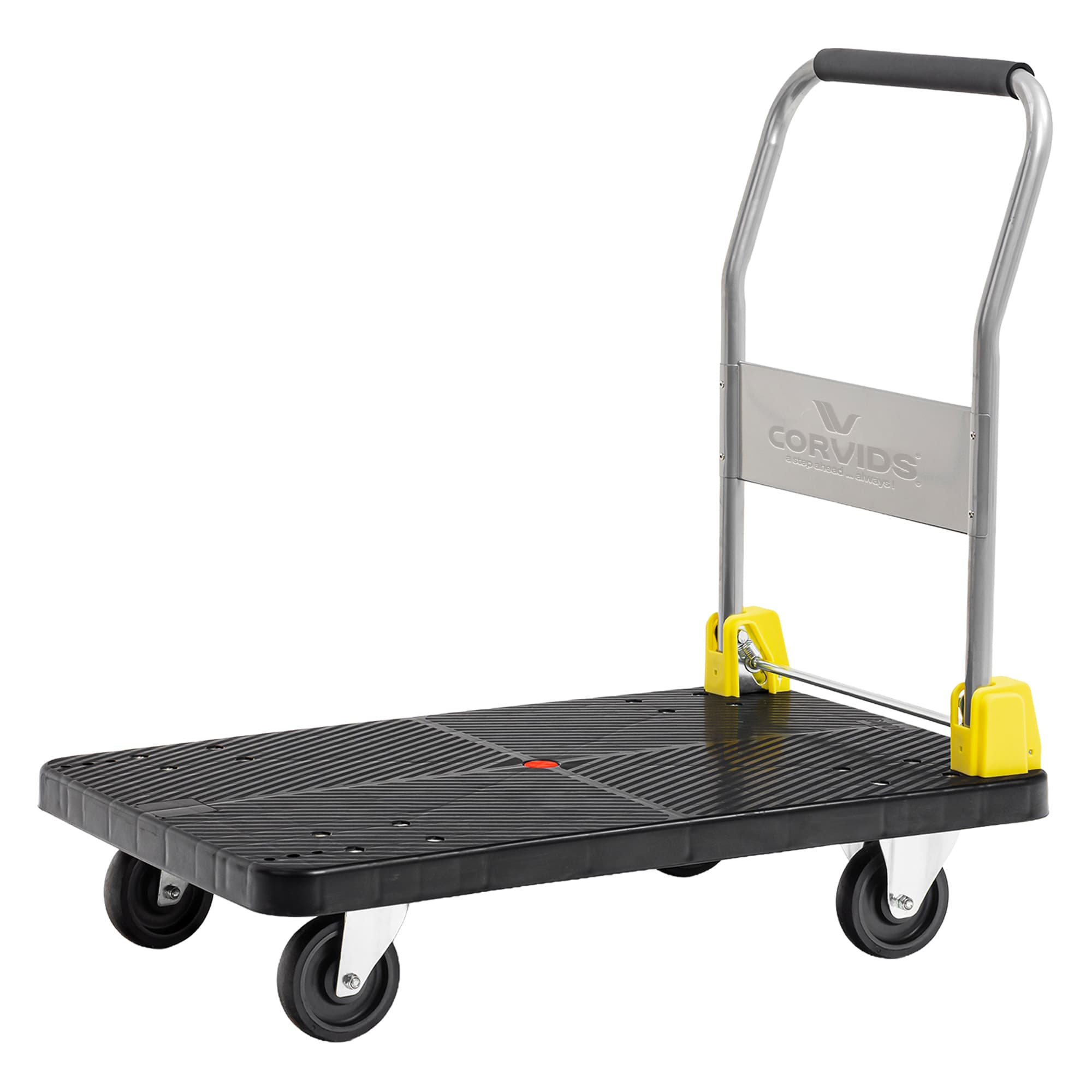 Corvids 400 Kg Portable Plastic Folding Hand Platform Trolley | 2-Year Warranty | Industrial Dolly Cart with 360° Rotating Wheels for Home and Warehouse Use