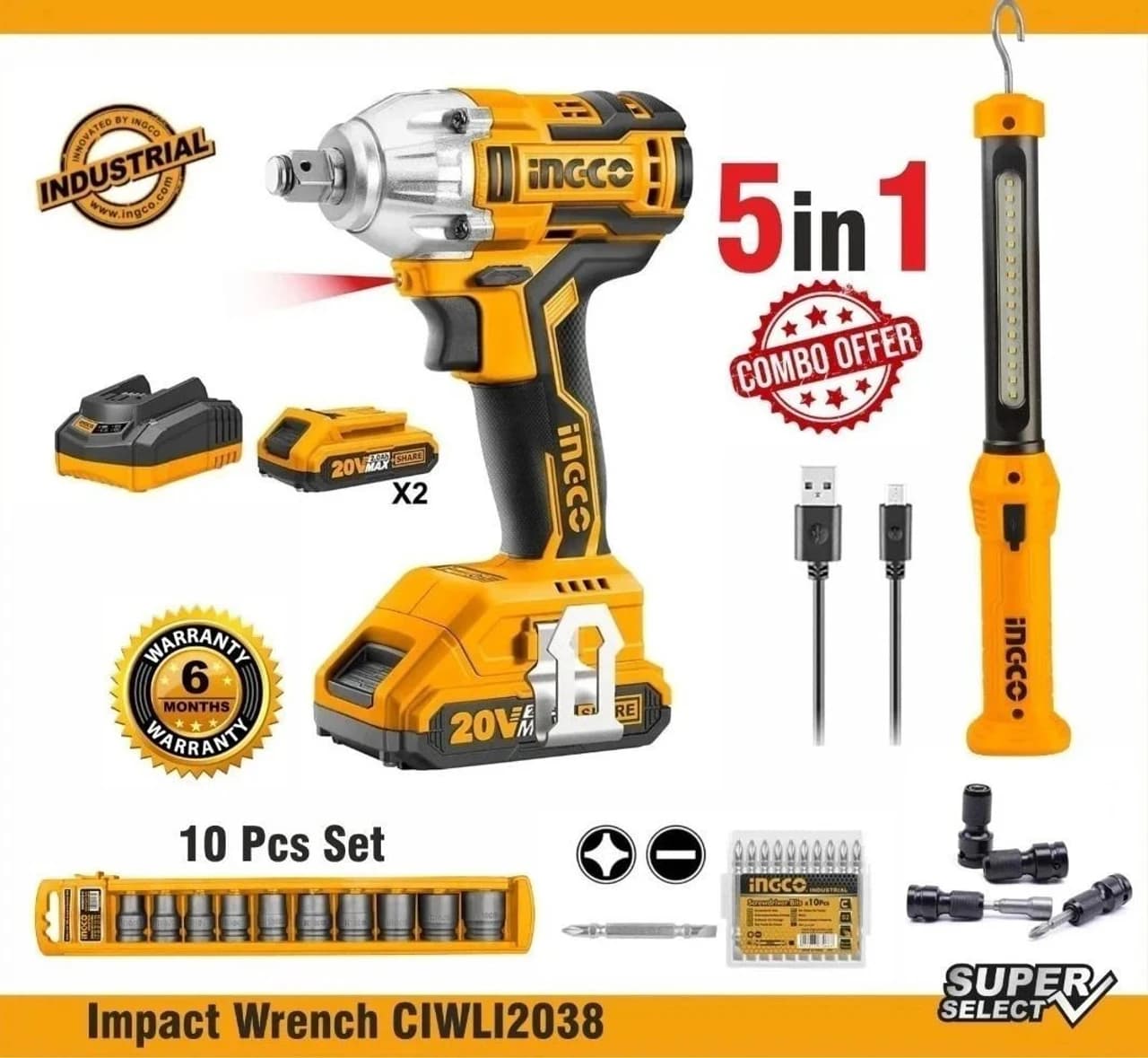 Ingco 2-in-1 20V Brushless wrench kit Product focal point