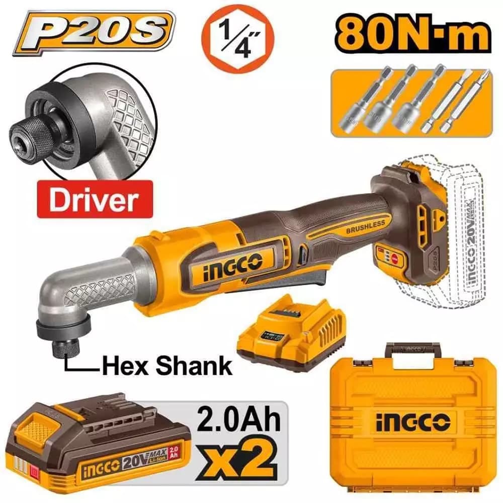 INGCO 20V Brushless Cordless Angle kit Product focal point