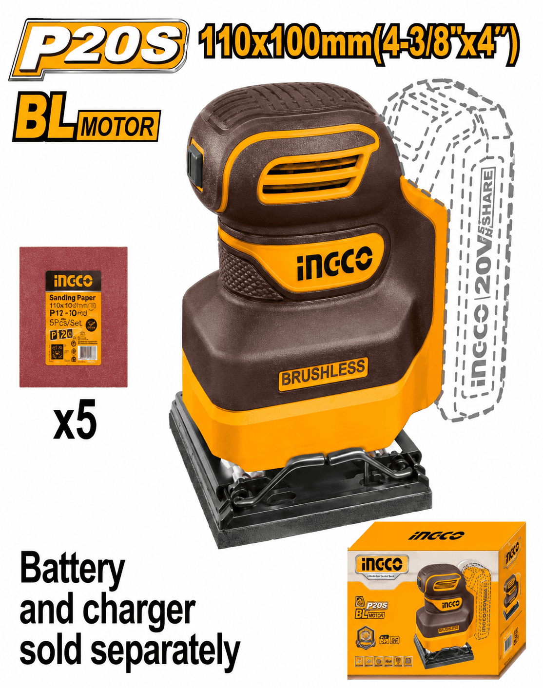 INGCO Cordless Sheet Sander CSHSLI20141 Product focal point