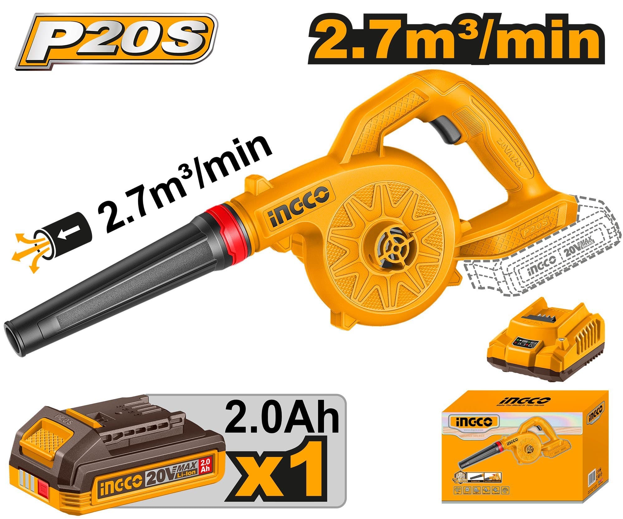 INGCO 20V Cordless Blower 18000 RPM Product focal point