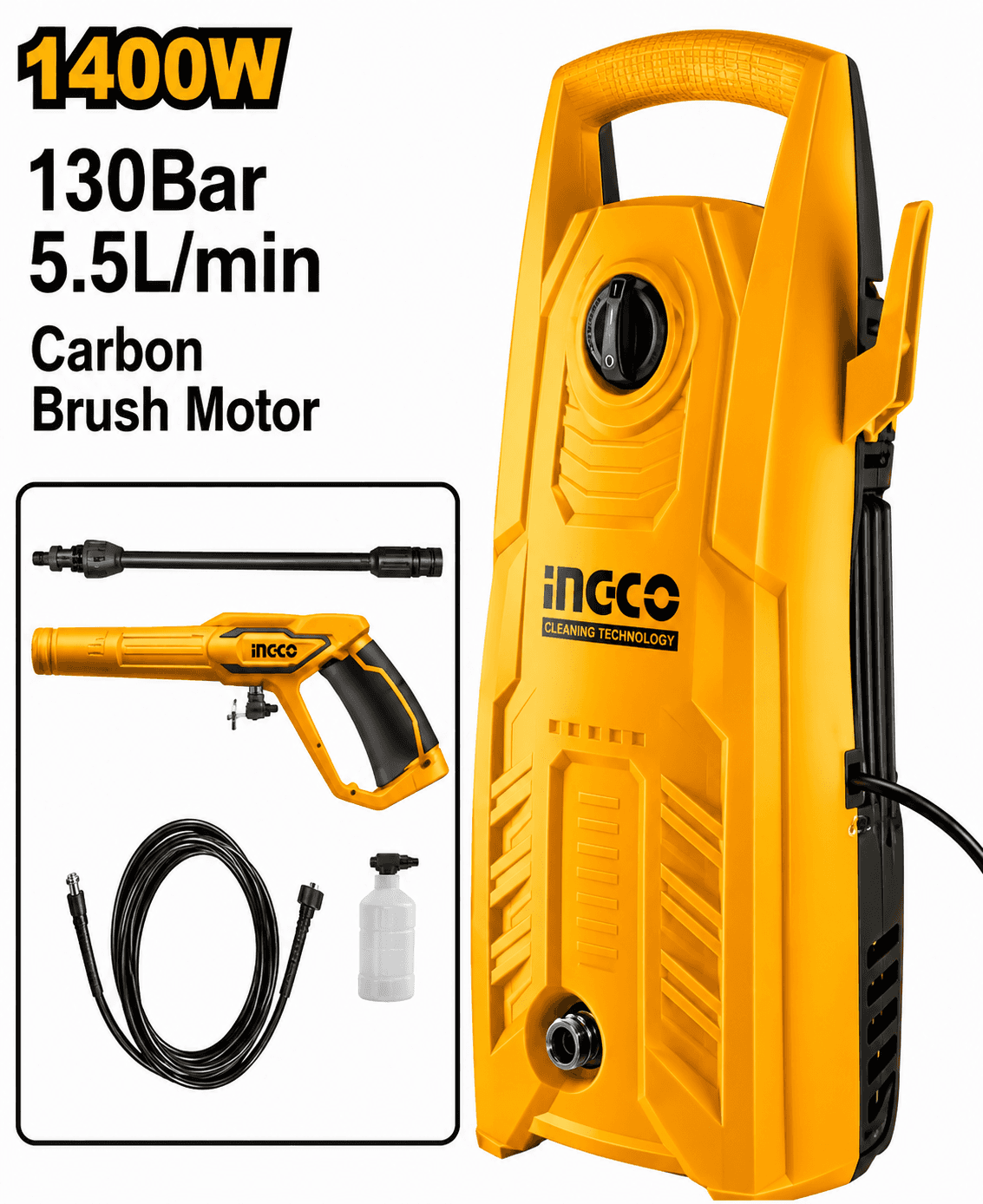INGCO 1400W High Pressure Washer 130 Bar Product focal point