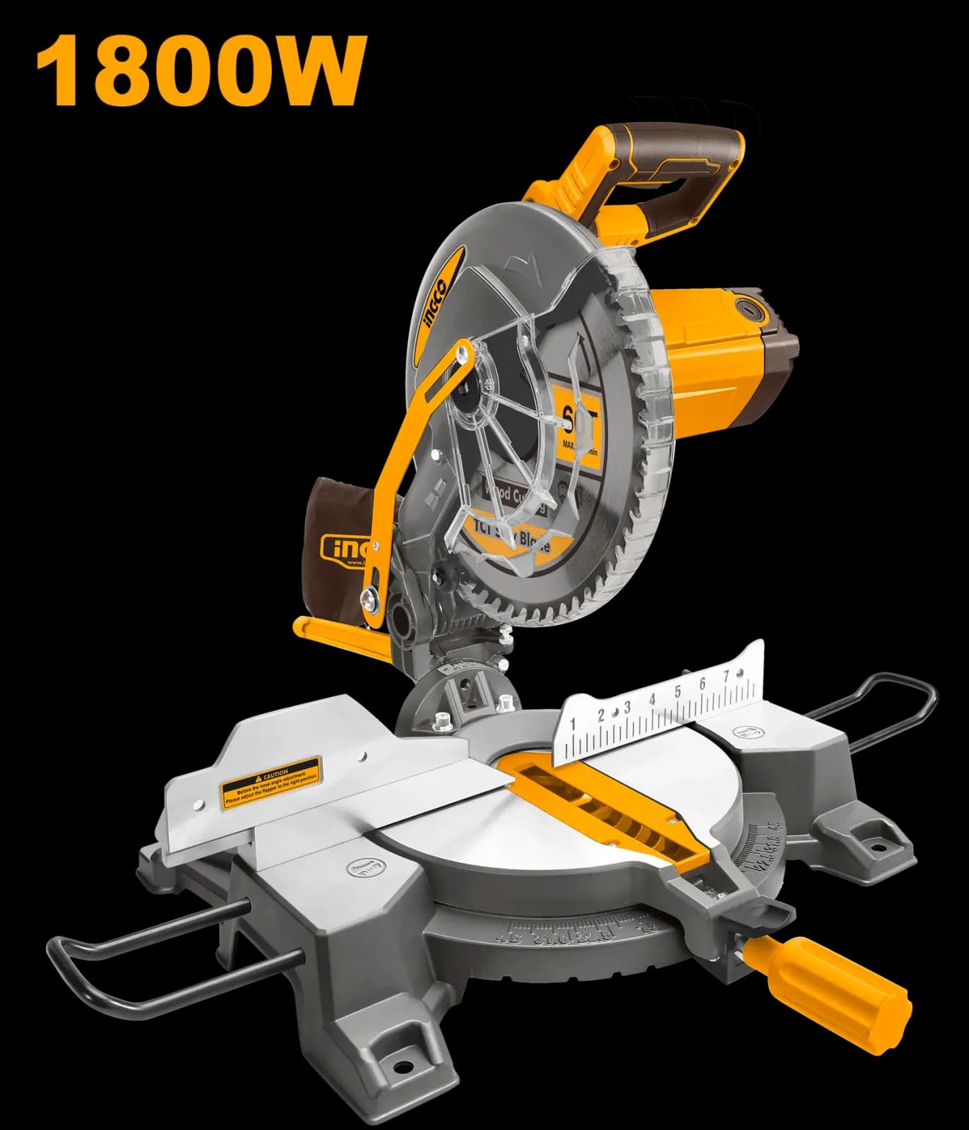 INGCO 1800W Mitre Saw 255mm with TCT Blade, Extension Bars & Dust Bag(BMS18007)