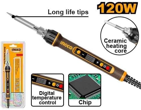 INGCO 120W Electric Soldering Iron with Digital Display & Ceramic Heating Element(SI01610)